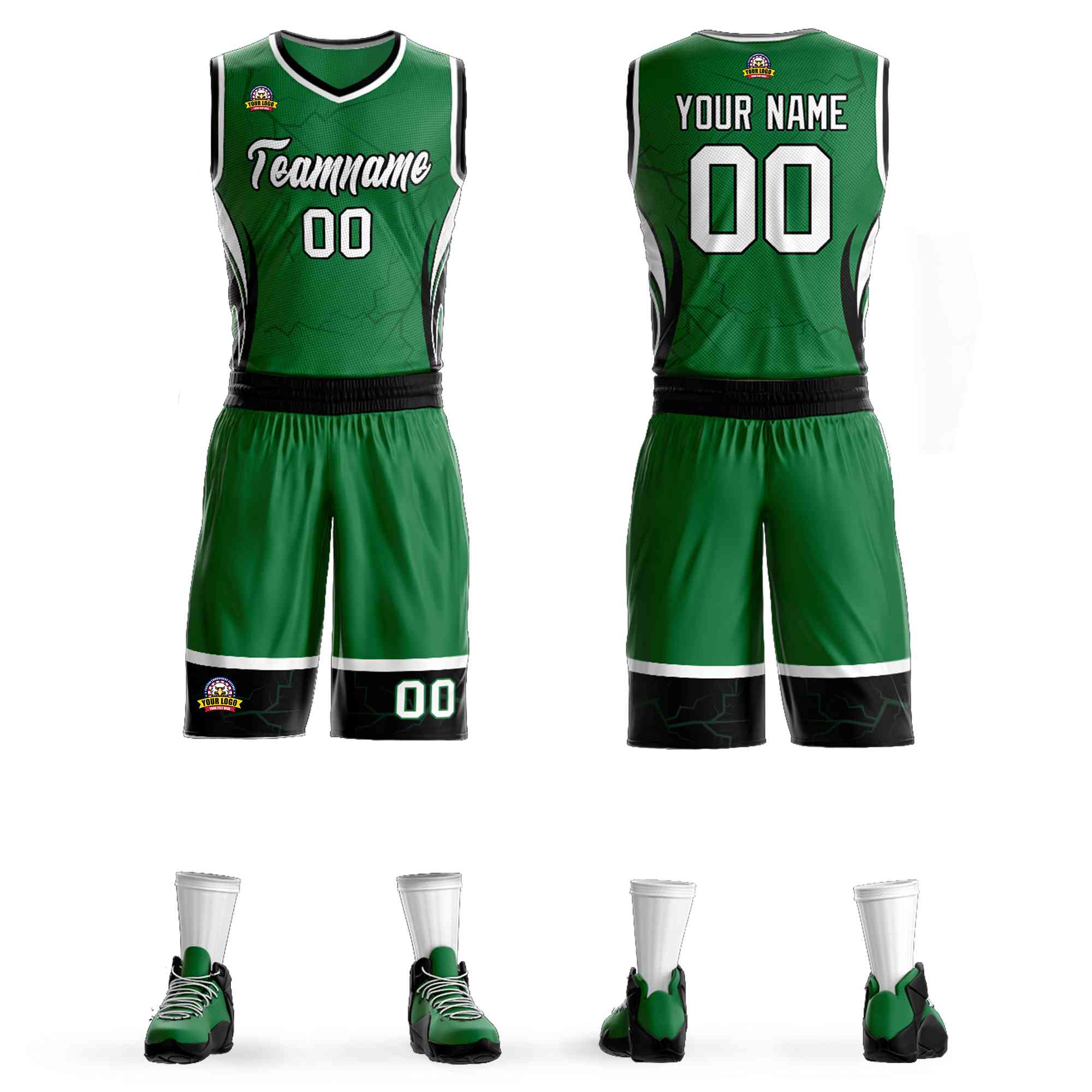 Custom Kelly Green White-Black Graffiti Pattern Sets Lightning Basketball Jersey