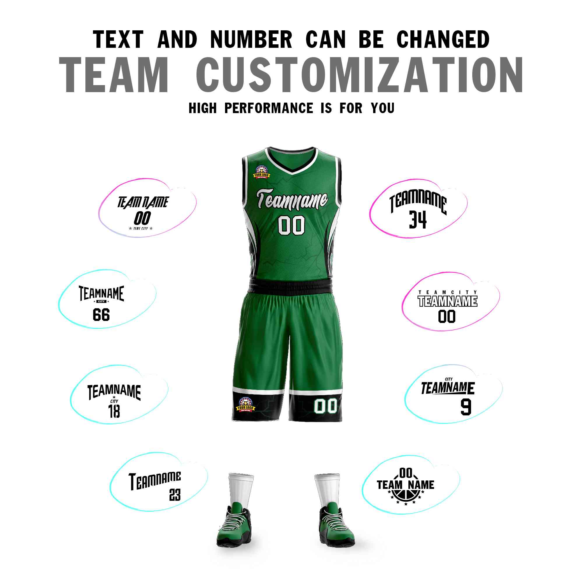 Custom Kelly Green White-Black Graffiti Pattern Sets Lightning Basketball Jersey