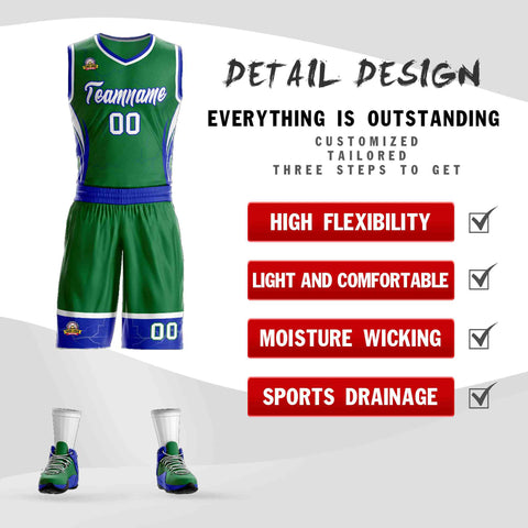 Custom Kelly Green White-Royal Graffiti Pattern Sets Lightning Basketball Jersey