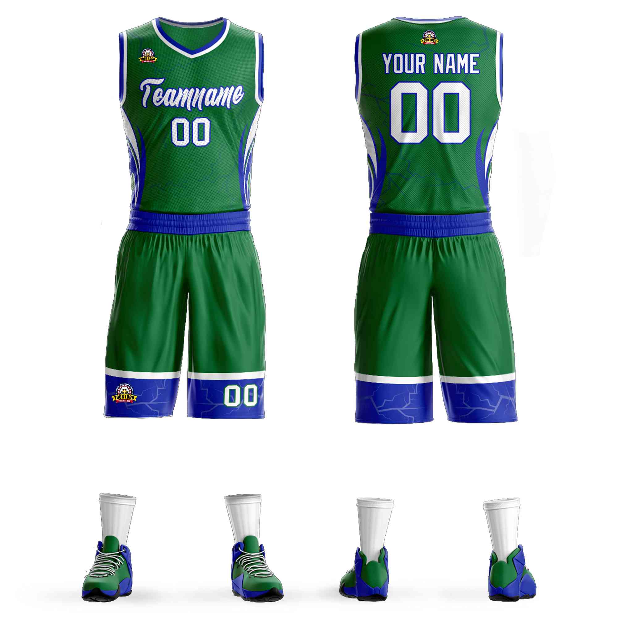 Custom Kelly Green White-Royal Graffiti Pattern Sets Lightning Basketball Jersey