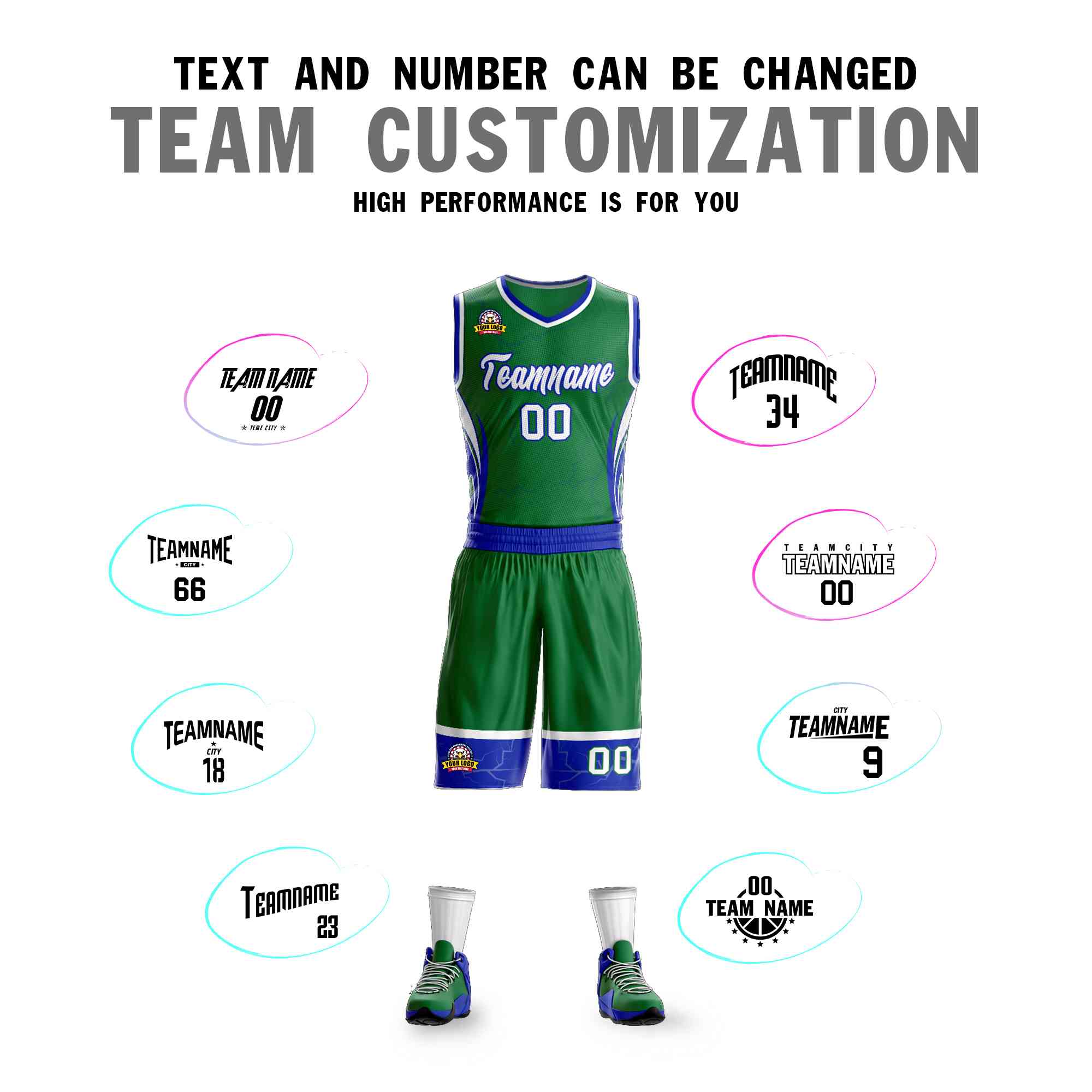 Custom Kelly Green White-Royal Graffiti Pattern Sets Lightning Basketball Jersey