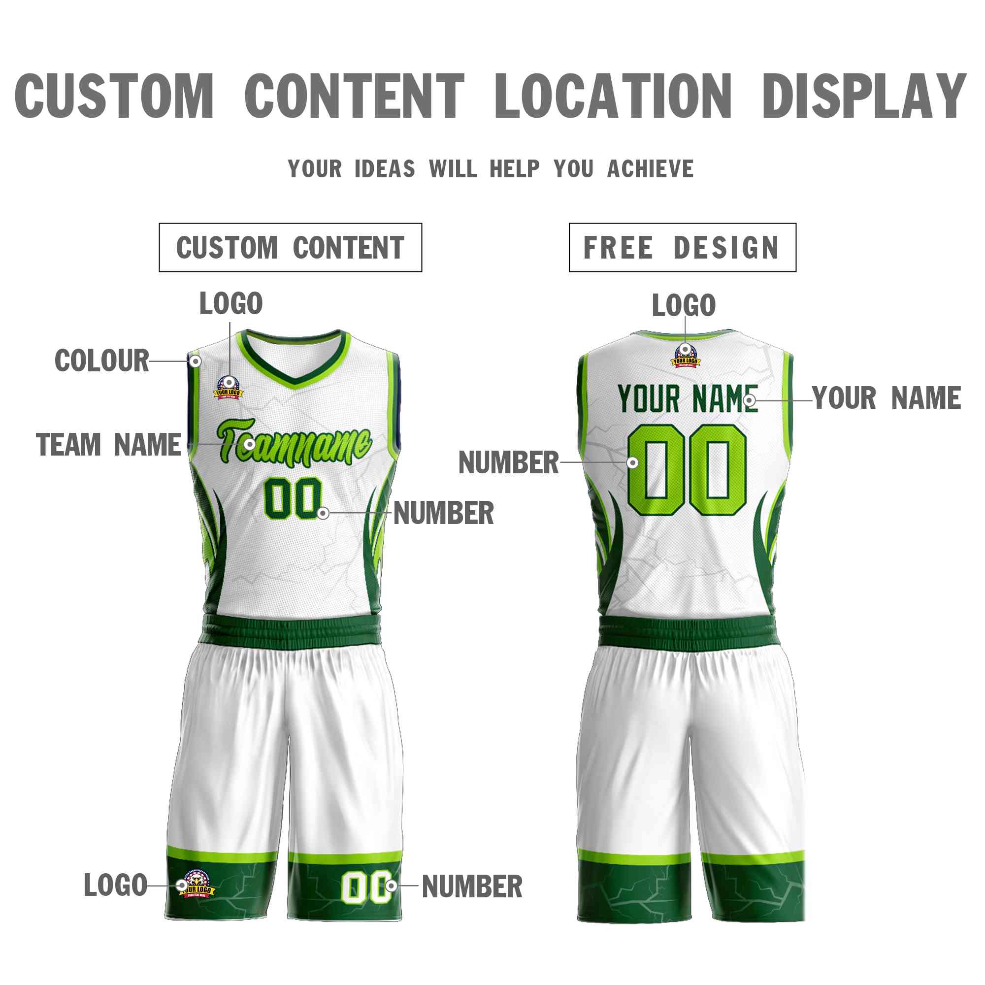 Custom White Neon Green-Green Graffiti Pattern Sets Lightning Basketball Jersey