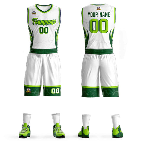 Custom White Neon Green-Green Graffiti Pattern Sets Lightning Basketball Jersey