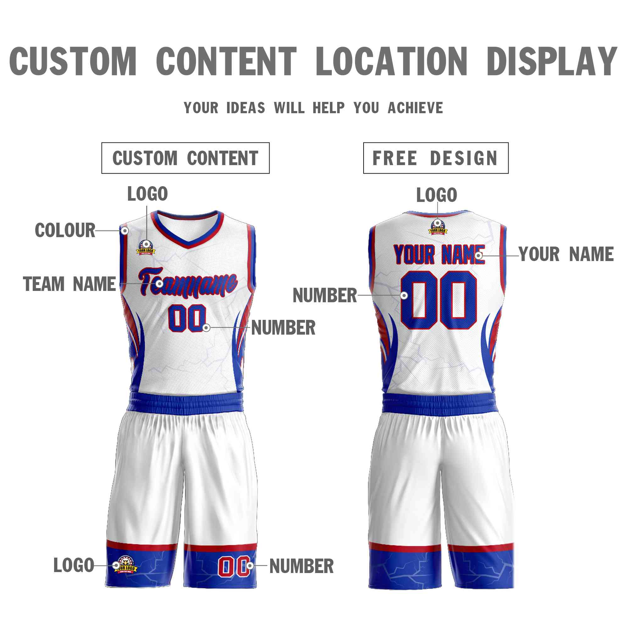 Custom White Royal-Red Graffiti Pattern Sets Lightning Basketball Jersey