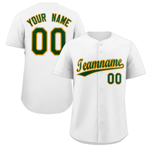 Maillot de baseball authentique de style classique personnalisé blanc vert-vieil or