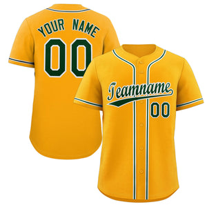 Maillot de baseball authentique de style classique jaune vert-blanc personnalisé