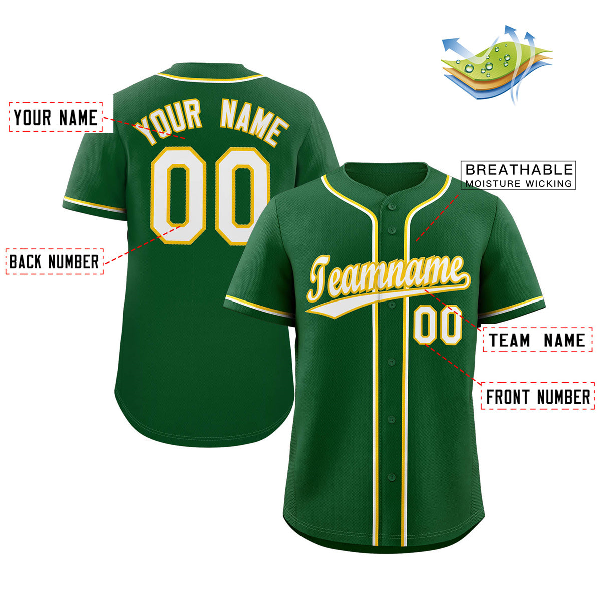 Custom Green White-Gold Classic Style Authentic Baseball Jersey