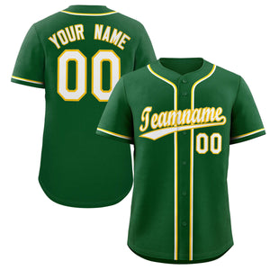 Custom Green White-Gold Classic Style Authentic Baseball Jersey