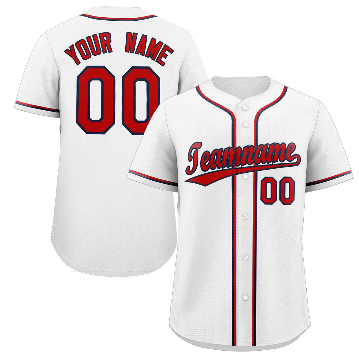 Custom White Red-Navy Classic Style Authentic Baseball Jersey