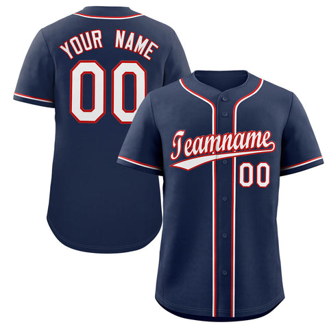 Custom Navy White-Red Classic Style Authentic Baseball Jersey