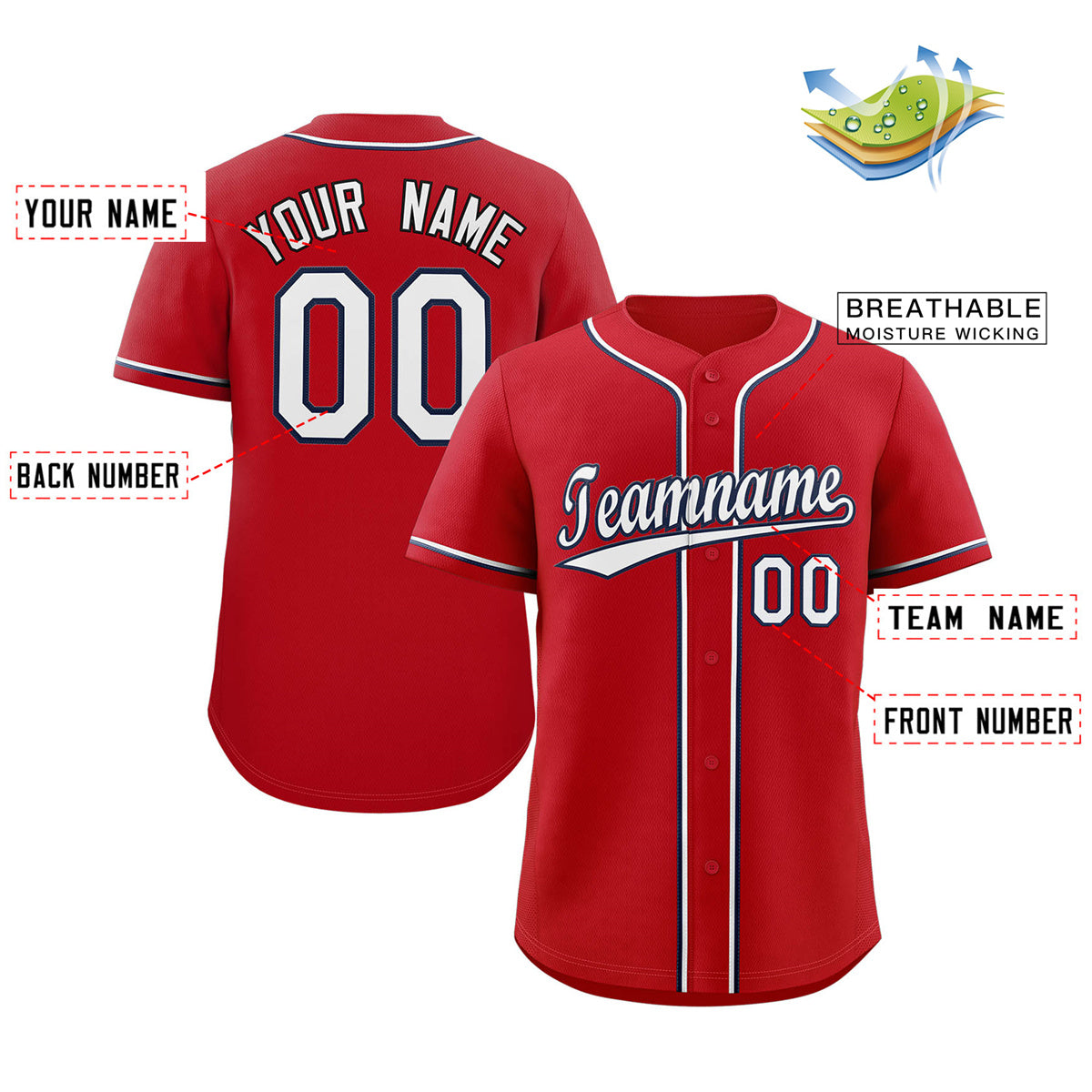 Custom Red White-Navy Classic Style Authentic Baseball Jersey