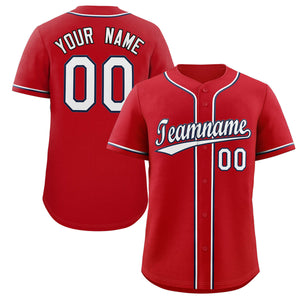 Custom Red White-Navy Classic Style Authentic Baseball Jersey