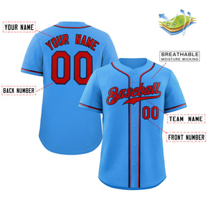 Custom Powder Blue Red-Navy Classic Style Authentic Baseball Jersey