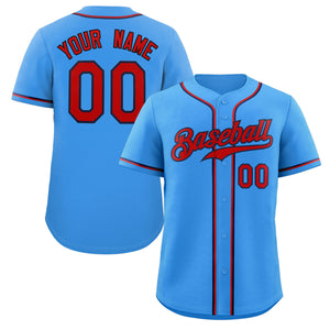 Custom Powder Blue Red-Navy Classic Style Authentic Baseball Jersey