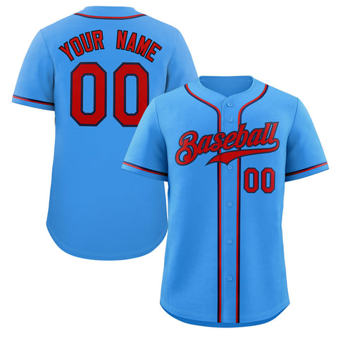 Custom Powder Blue Red-Navy Classic Style Authentic Baseball Jersey