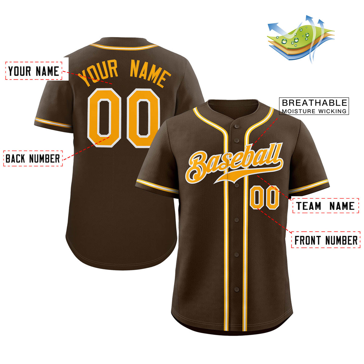 Custom Brown Yellow-Gray Classic Style Authentic Baseball Jersey