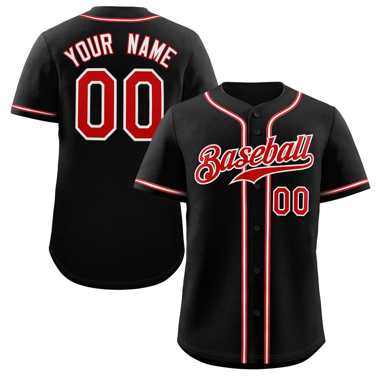 Custom Black Red-Gray Classic Style Authentic Baseball Jersey