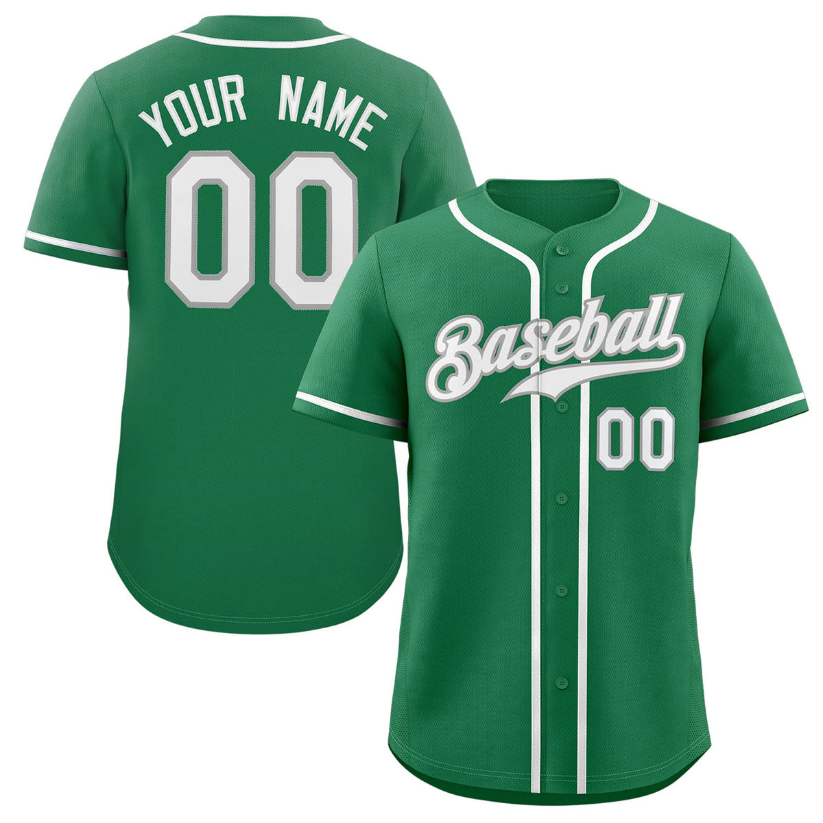 Maillot de baseball authentique de style classique Kelly vert blanc-gris personnalisé