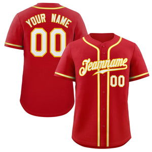 Custom Red White-Gold Classic Style Authentic Baseball Jersey