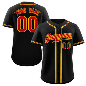 Maillot de baseball authentique de style classique noir rouge-orange personnalisé