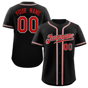 Custom Black Red-Gray Classic Style Authentic Baseball Jersey