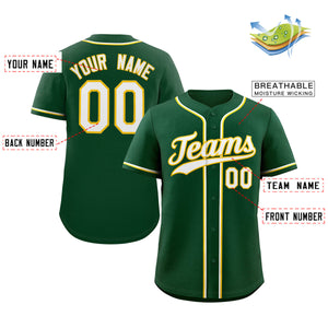 Custom Green White-Gold Classic Style Authentic Baseball Jersey