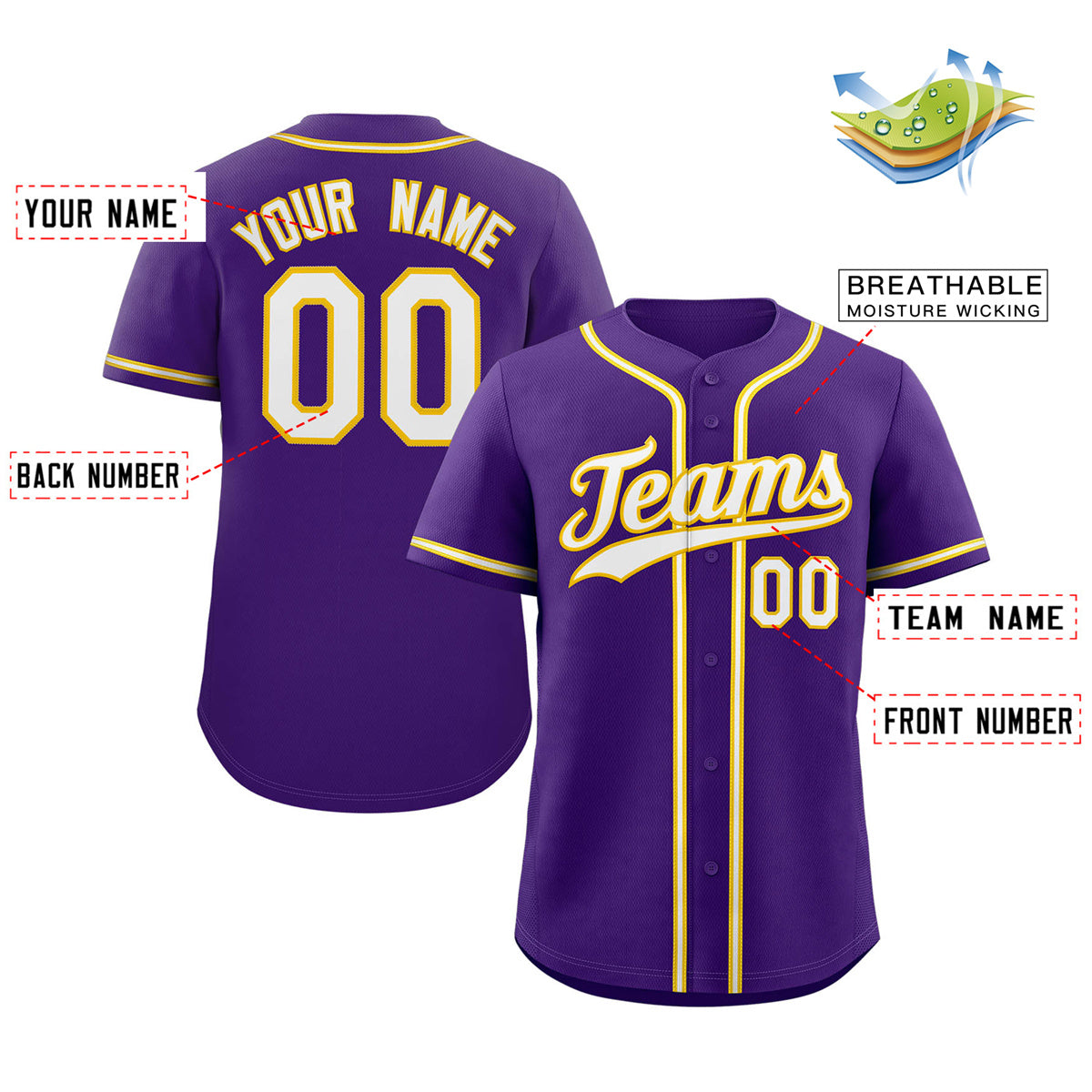 Custom Purple White-Gold Classic Style Authentic Baseball Jersey