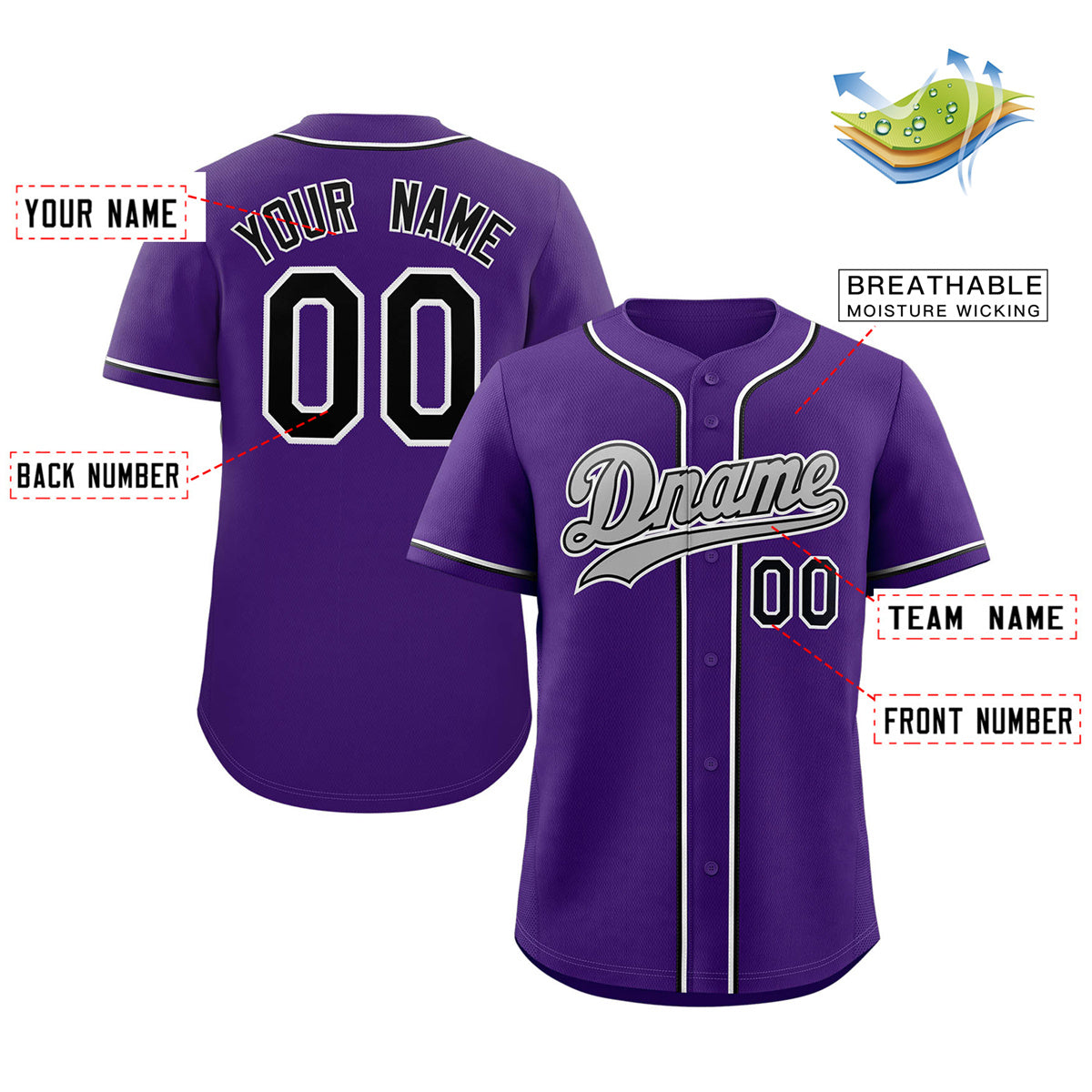 Custom Purple Gray-White Classic Style Authentic Baseball Jersey