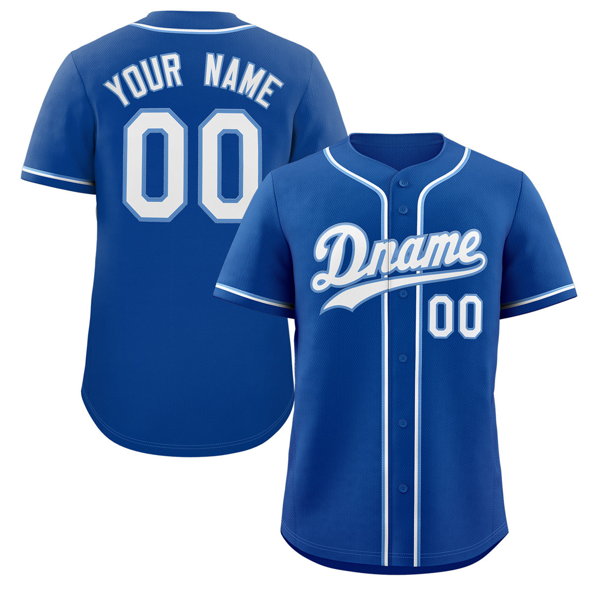 Maillot de baseball authentique de style classique Royal blanc-bleu clair personnalisé