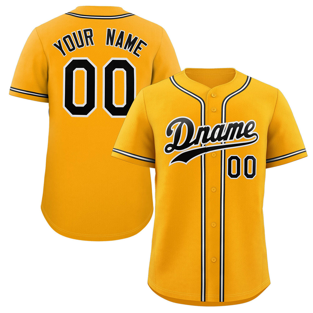 Custom Yellow Black-White Classic Style Authentic Baseball Jersey