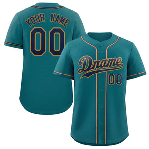 Custom Aqua Royal-Old Gold Classic Style Authentic Baseball Jersey