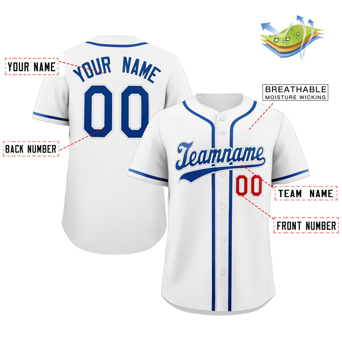 Custom White Royal-Red Classic Style Authentic Baseball Jersey