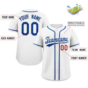 Maillot de baseball authentique de style classique blanc royal-rouge personnalisé