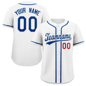 Custom White Royal-Red Classic Style Authentic Baseball Jersey