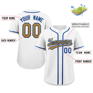 Maillot de baseball authentique de style classique blanc personnalisé Old Gold-Royal