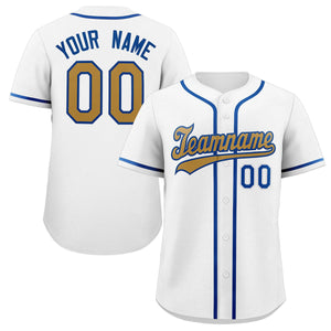 Custom White Old Gold-Royal Classic Style Authentic Baseball Jersey