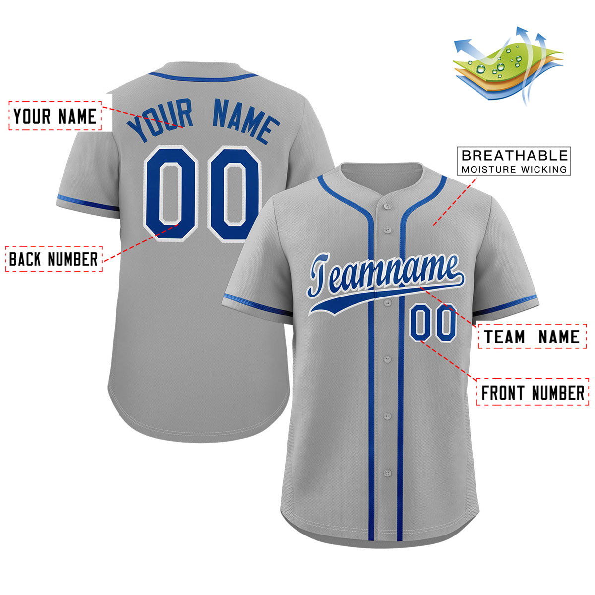 Custom Gray Royal-White Classic Style Authentic Baseball Jersey