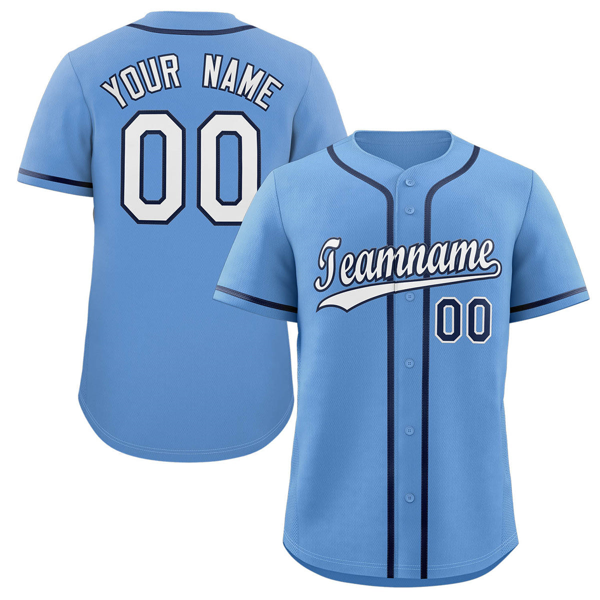 Custom Light Blue White-Navy Classic Style Authentic Baseball Jersey