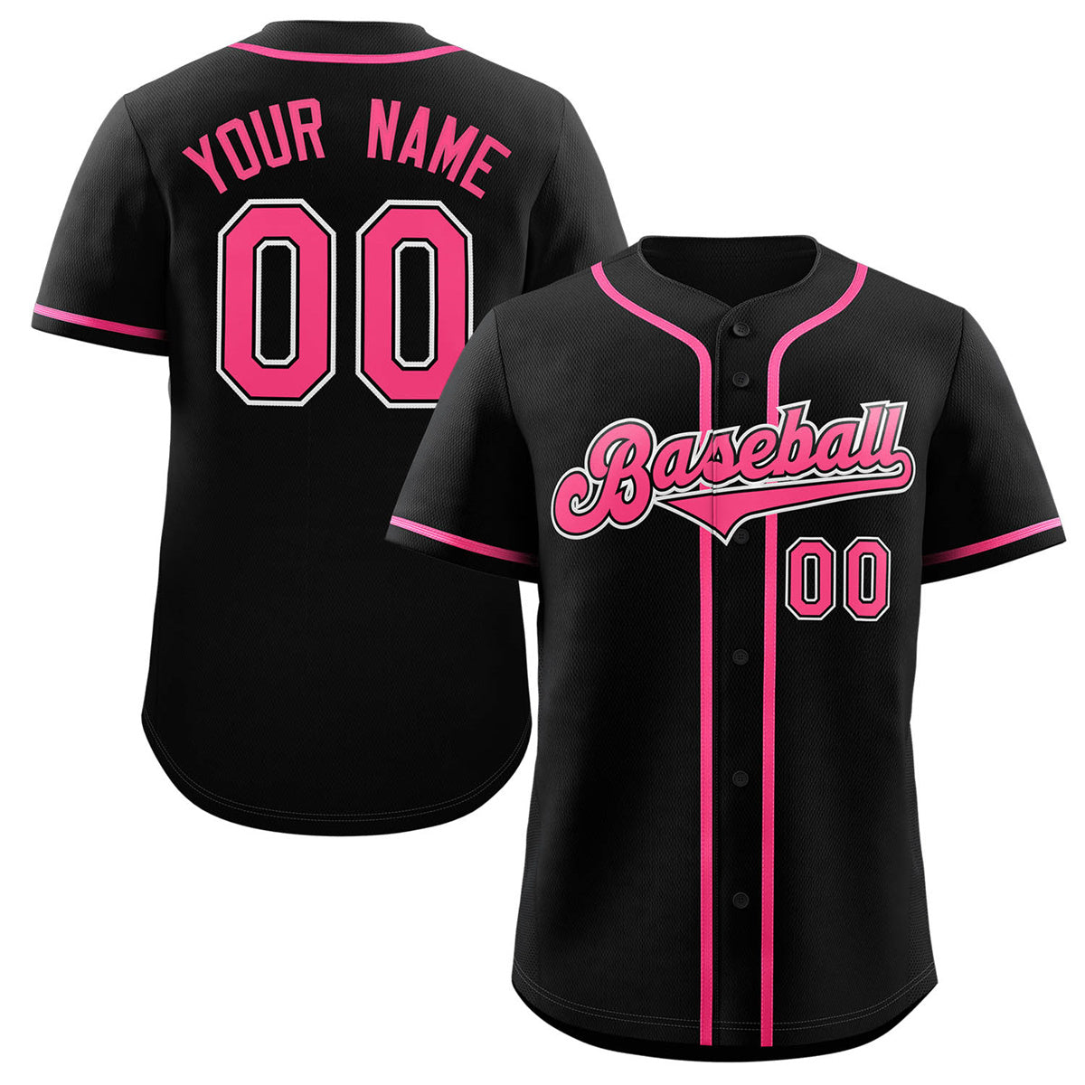 Maillot de baseball authentique de style classique noir rose-gris personnalisé