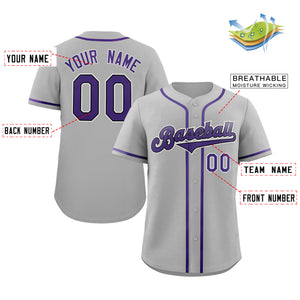 Custom Gray Purple-Black Classic Style Authentic Baseball Jersey