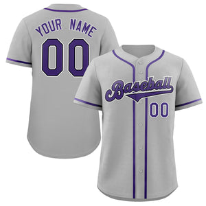 Maillot de baseball authentique de style classique gris violet-noir personnalisé