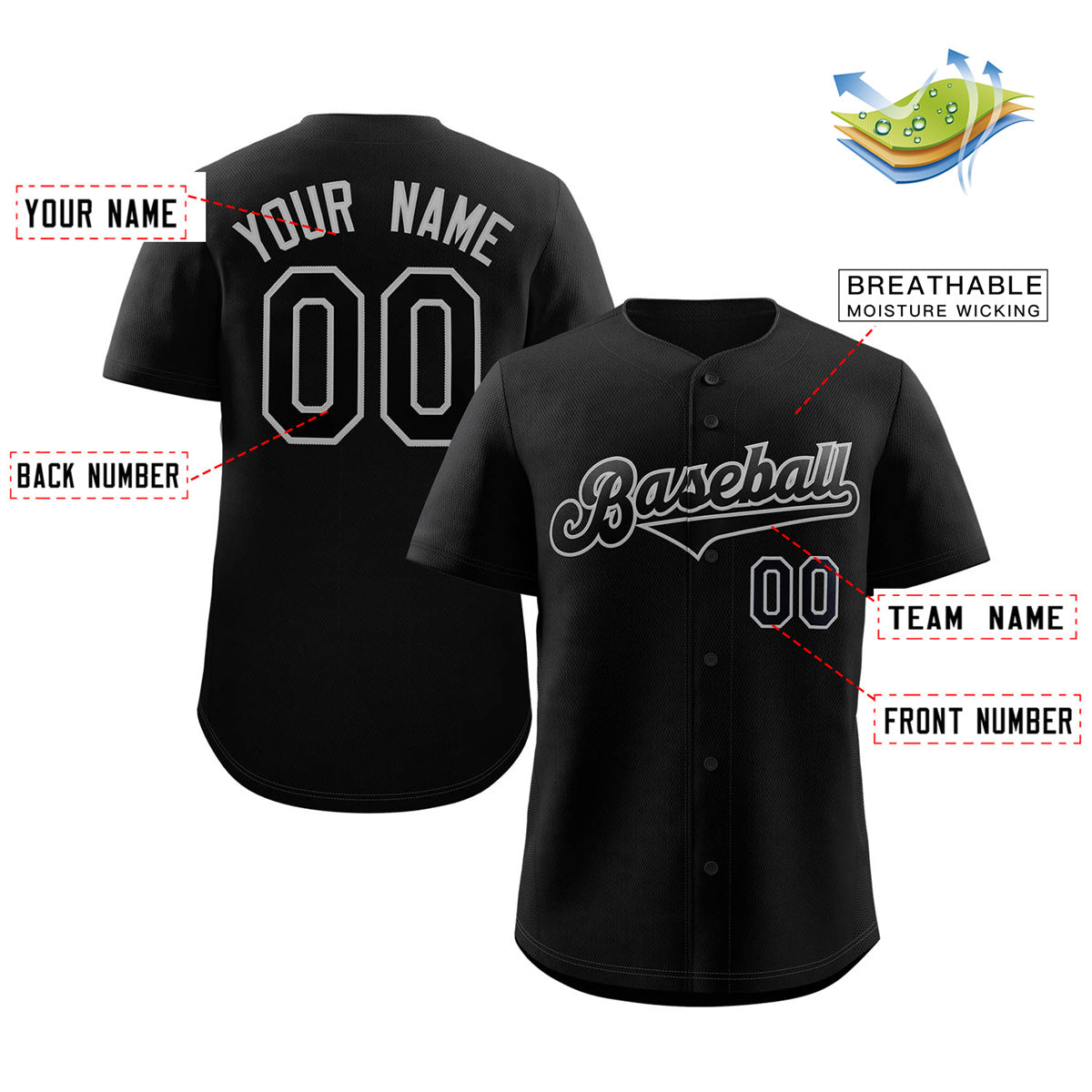 Custom Black Black-Gray Classic Style Authentic Baseball Jersey