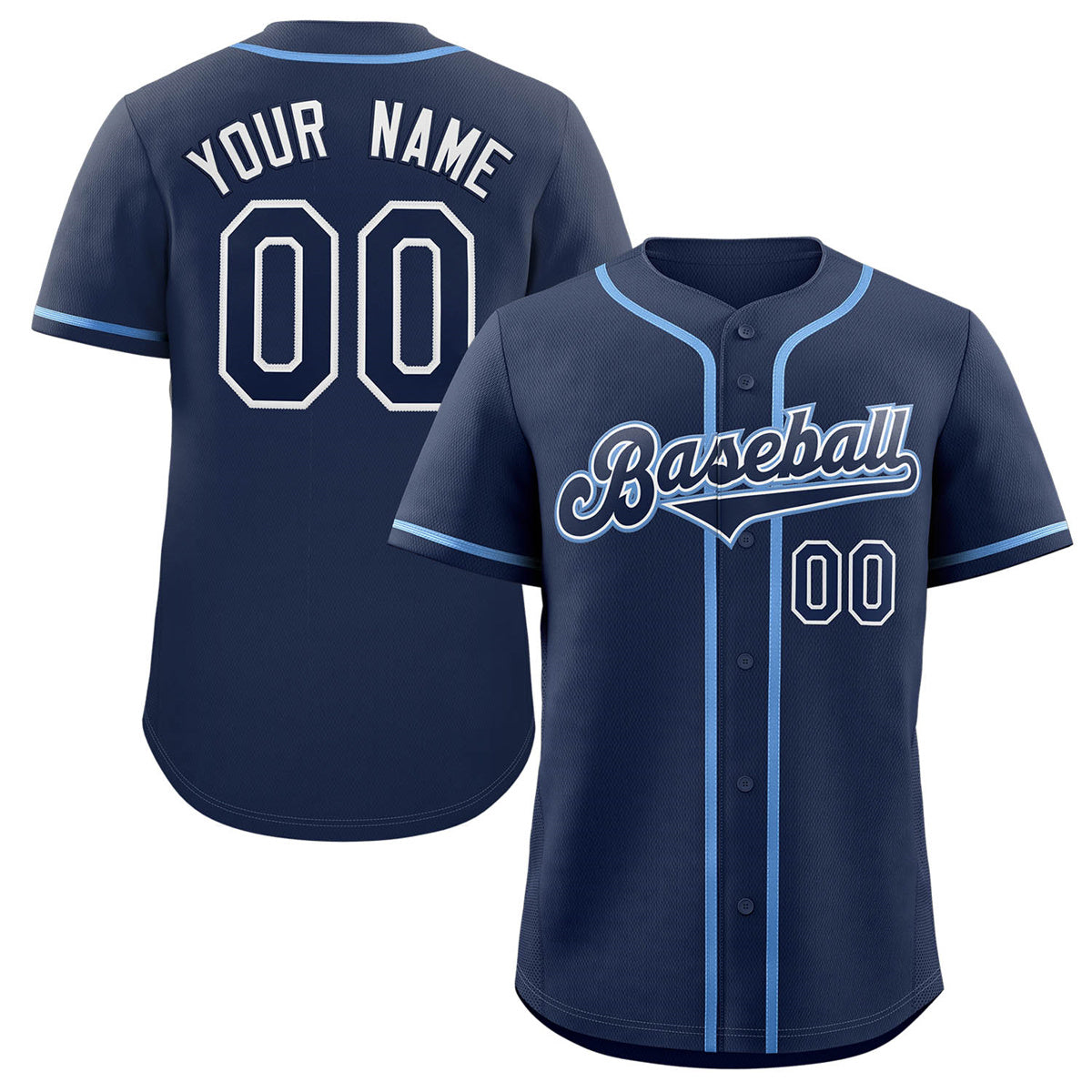 Maillot de baseball authentique de style classique bleu marine-poudre personnalisé