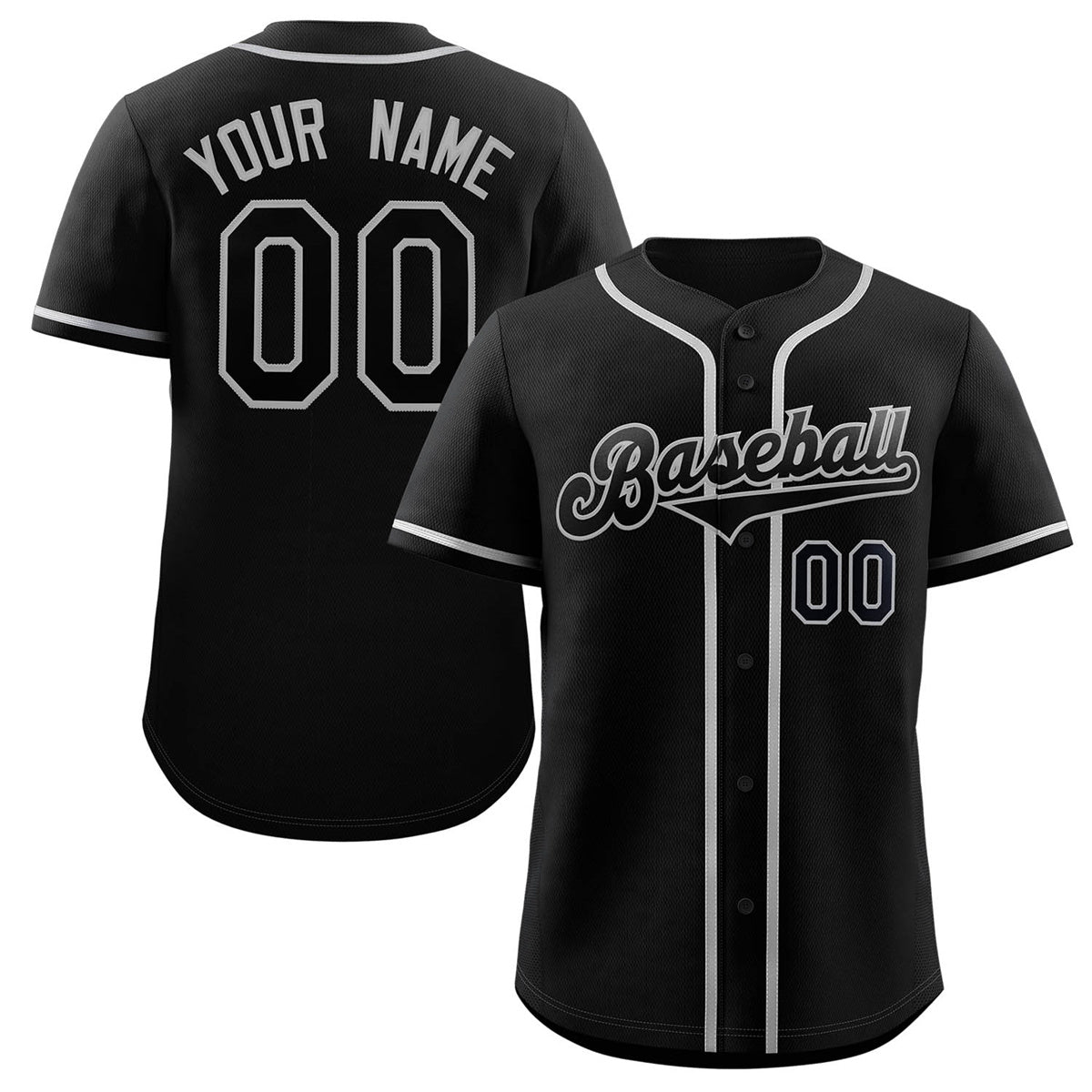 Maillot de baseball authentique de style classique noir noir-gris personnalisé