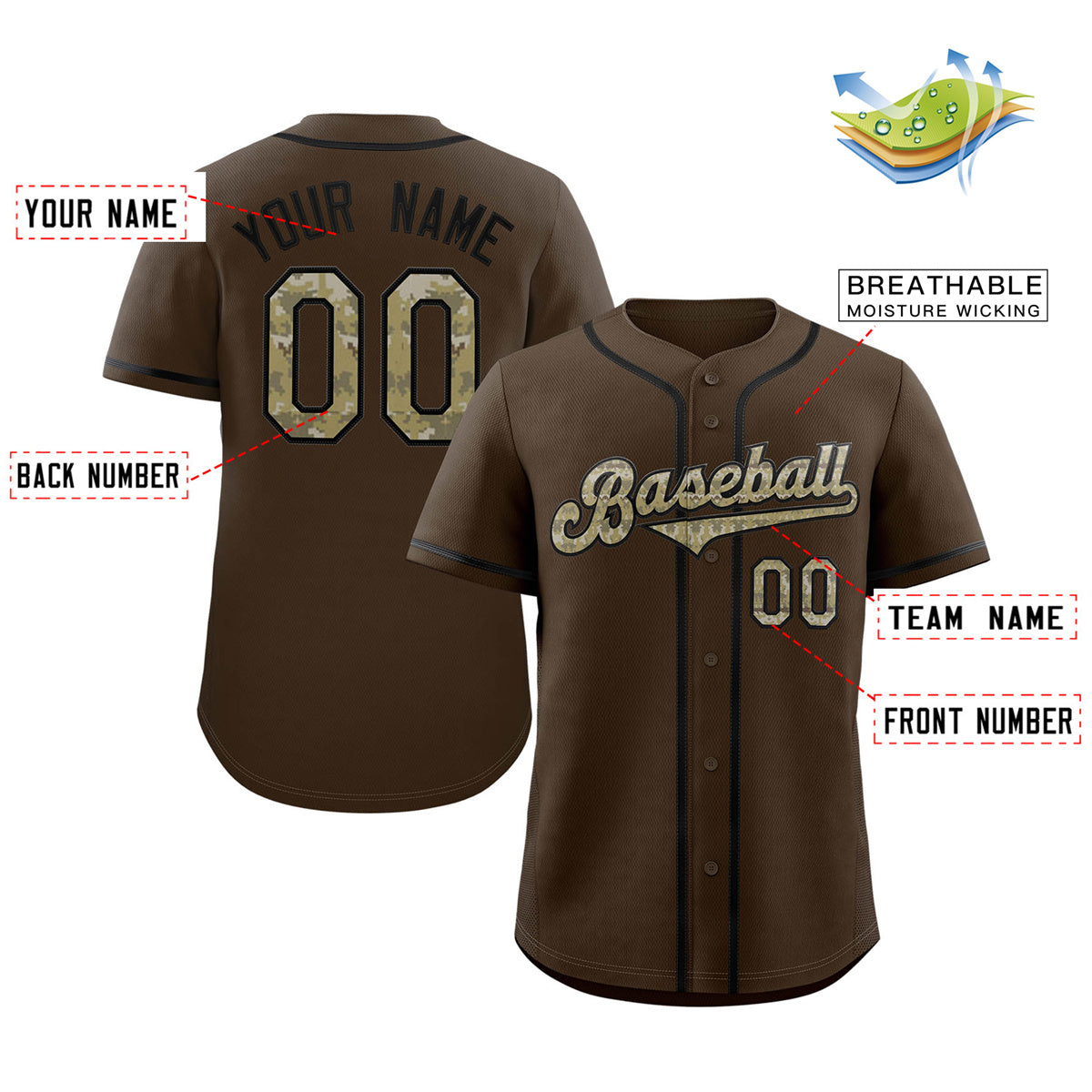 Maillot de baseball authentique de style classique marron olive-noir personnalisé