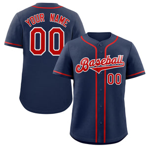 Custom Navy Red-White Classic Style Authentic Baseball Jersey