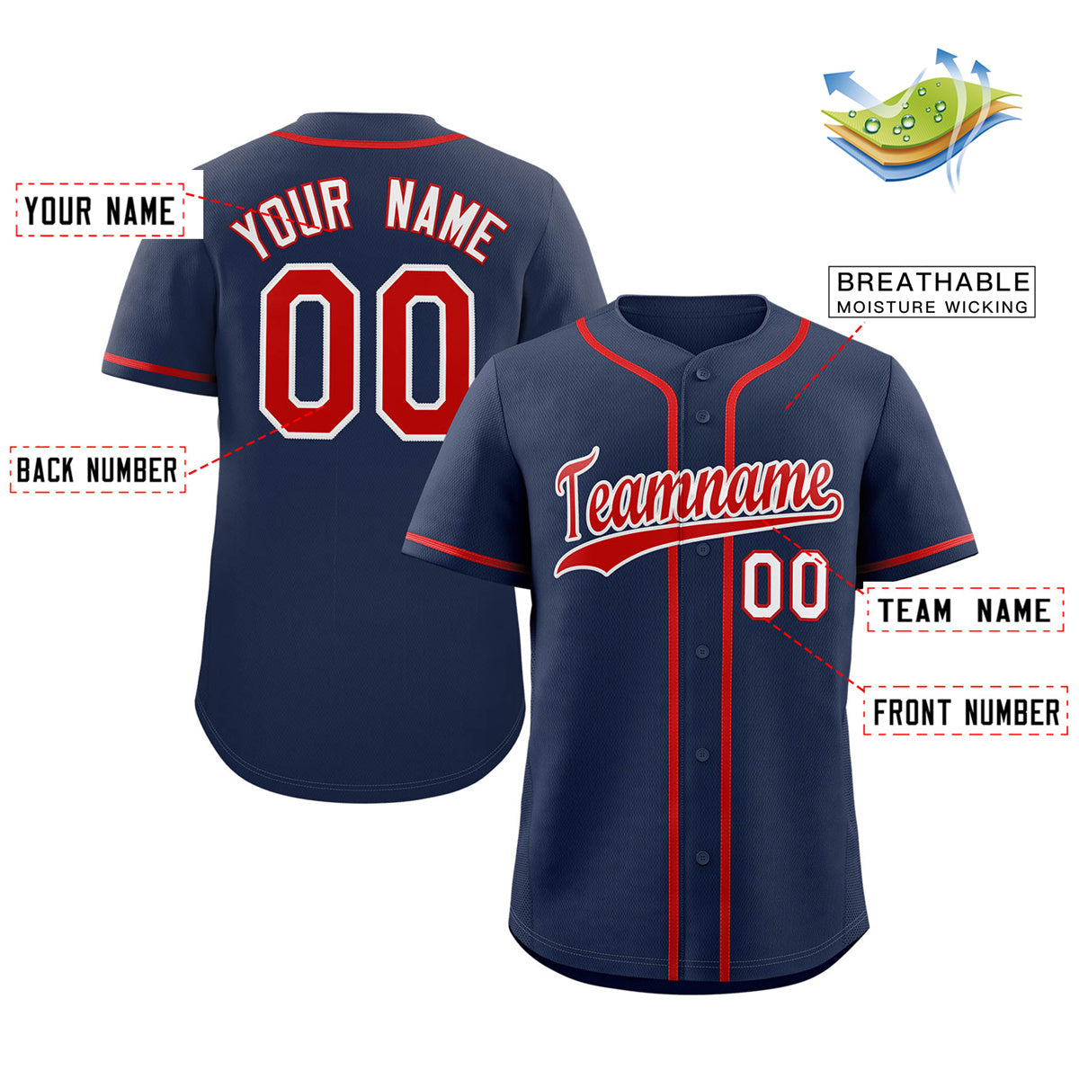 Custom Navy Red-White Classic Style Authentic Baseball Jersey