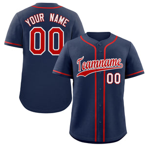 Custom Navy Red-White Classic Style Authentic Baseball Jersey