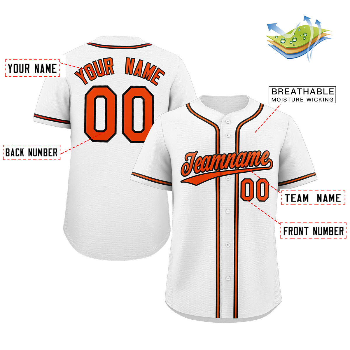 Maillot de baseball authentique de style classique blanc orange-noir personnalisé