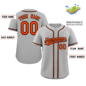 Custom Gray Orange-Black Classic Style Authentic Baseball Jersey